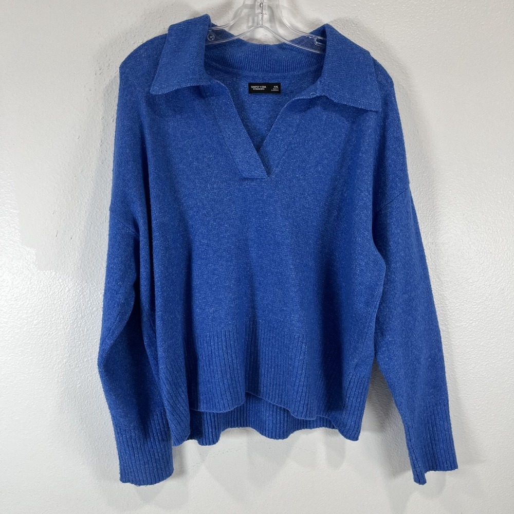 Simply Vera Vera Wang Cobalt Blue Collared‎ Sweater Women XXL Soft Knit Pullover